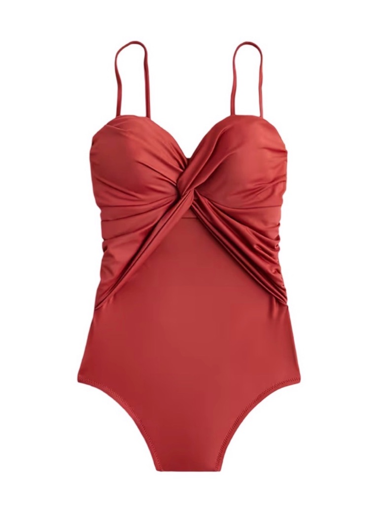 J Crew Twist-Front Bandeau One-Piece Swimsuit Rust Orange Red 6 Nwt